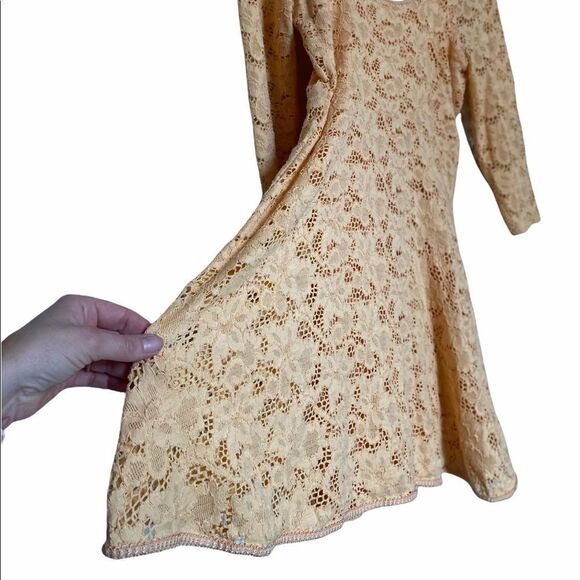 Free People Peach Lace Dress Medium 3/4 Sleeves - Picture 6 of 6